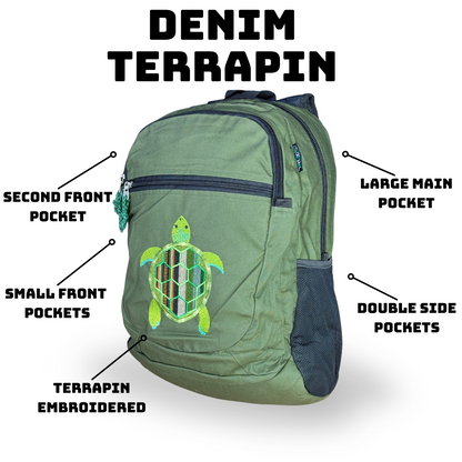 Medium Denim With Terrapin Embroidery Backpack