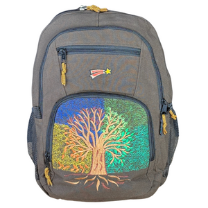 Ixchel Four Seasons Tree of Life Denim Backpack- Large