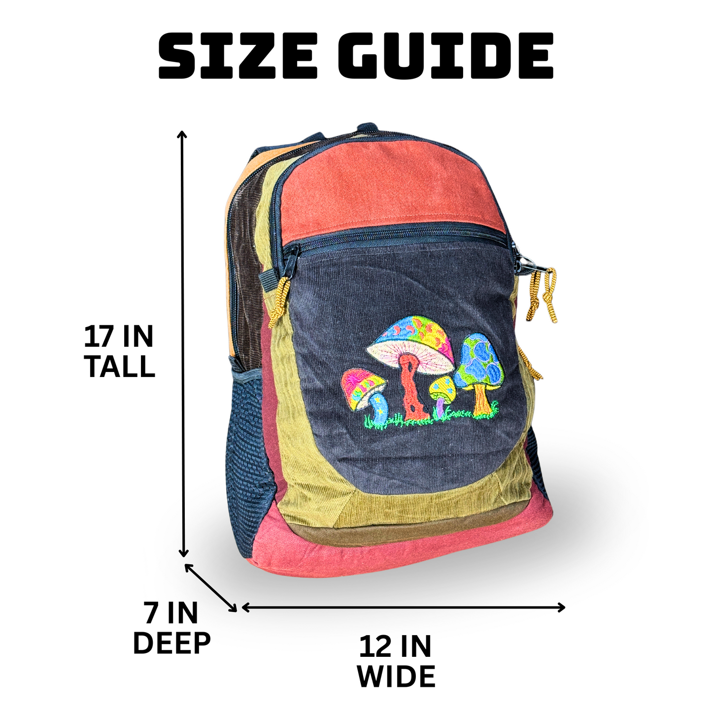 Ixchel Cotton Corduroy & Denim with Mushroom Embroidery Backpack