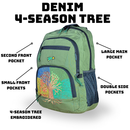 Four Seasons Tree of Life Denim Backpack- Large