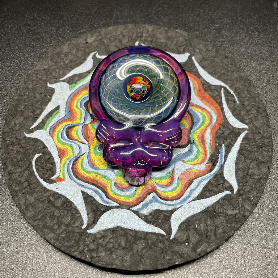 Paulie 2 Fingers Grateful Purple Skull with VW Bus Millie Pendant SALE