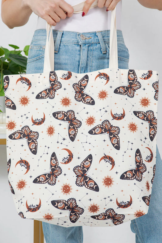 Boho Butterfly Print Canvas Tote Bag