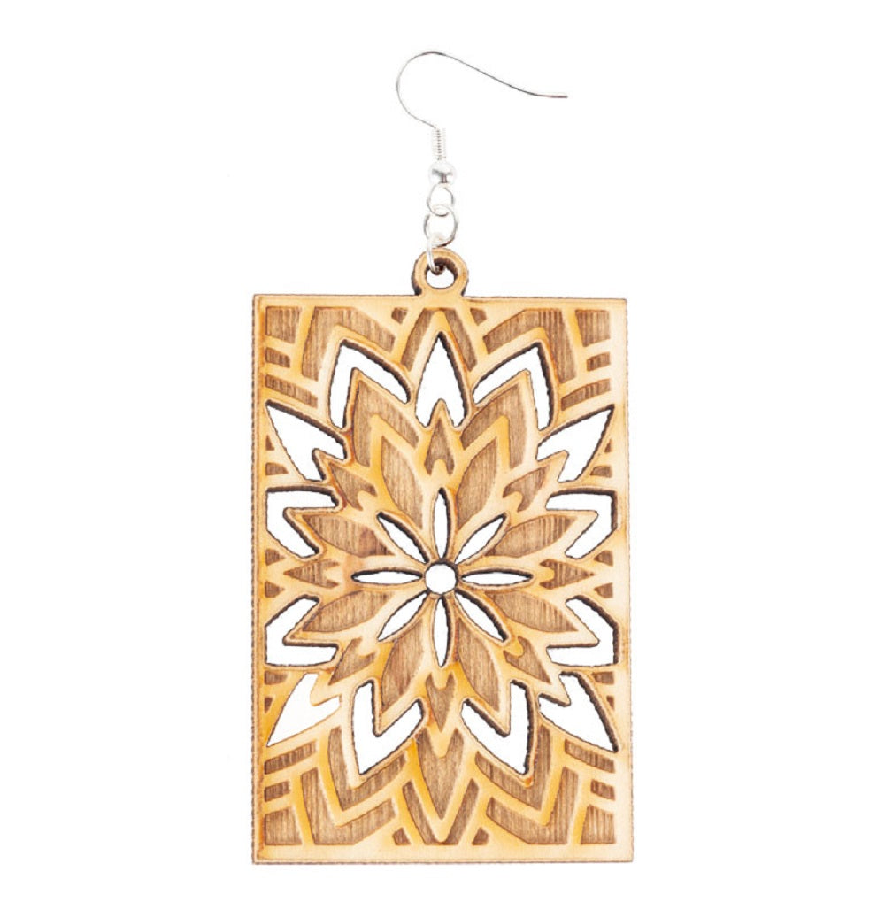 Laser Cut Wood Earrings - Rectangular Flower SALE