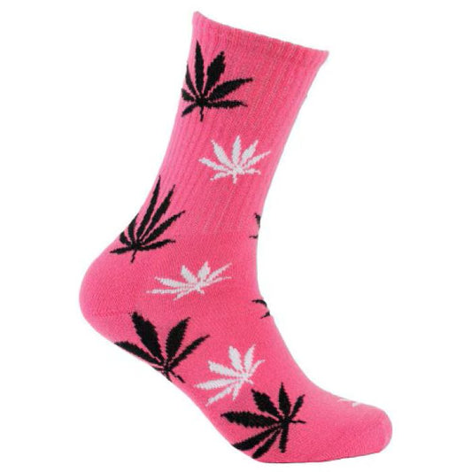 Mad Toro Leaf Socks - Pink with Black & White Print