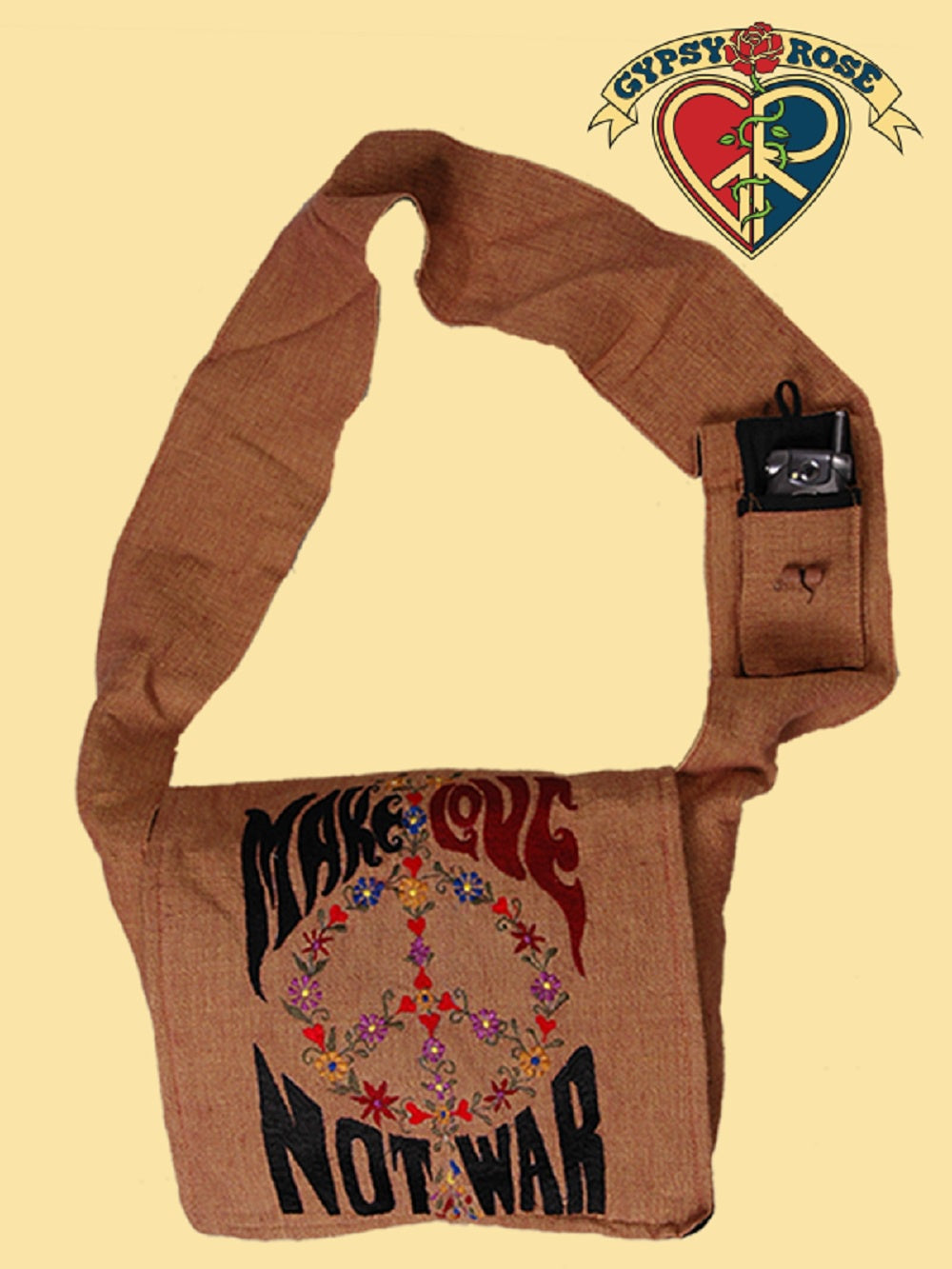 Make Love Not War Peace Embroidered Cotton Bag