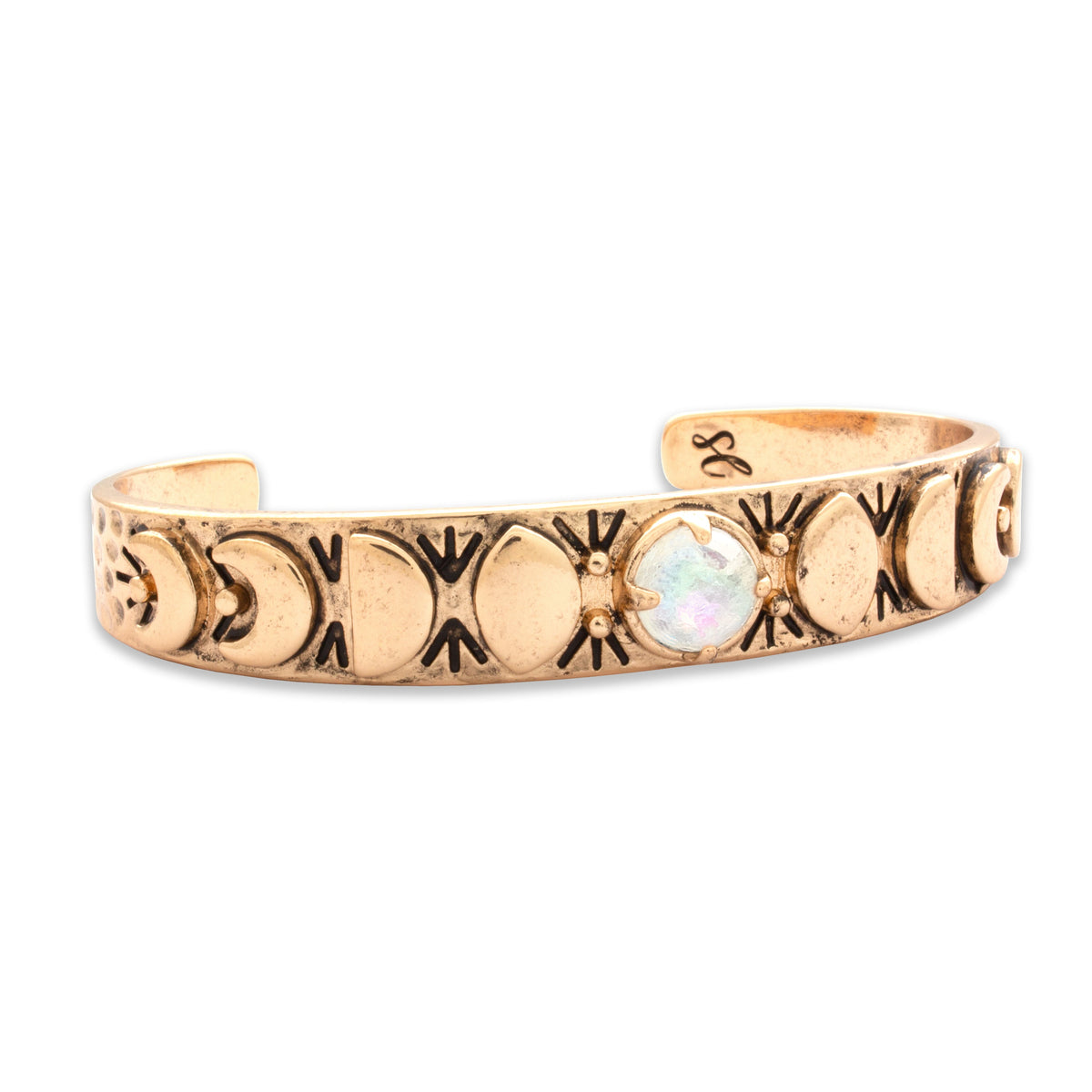 Moon Phases Cuff Bracelet | Rainbow Quartz