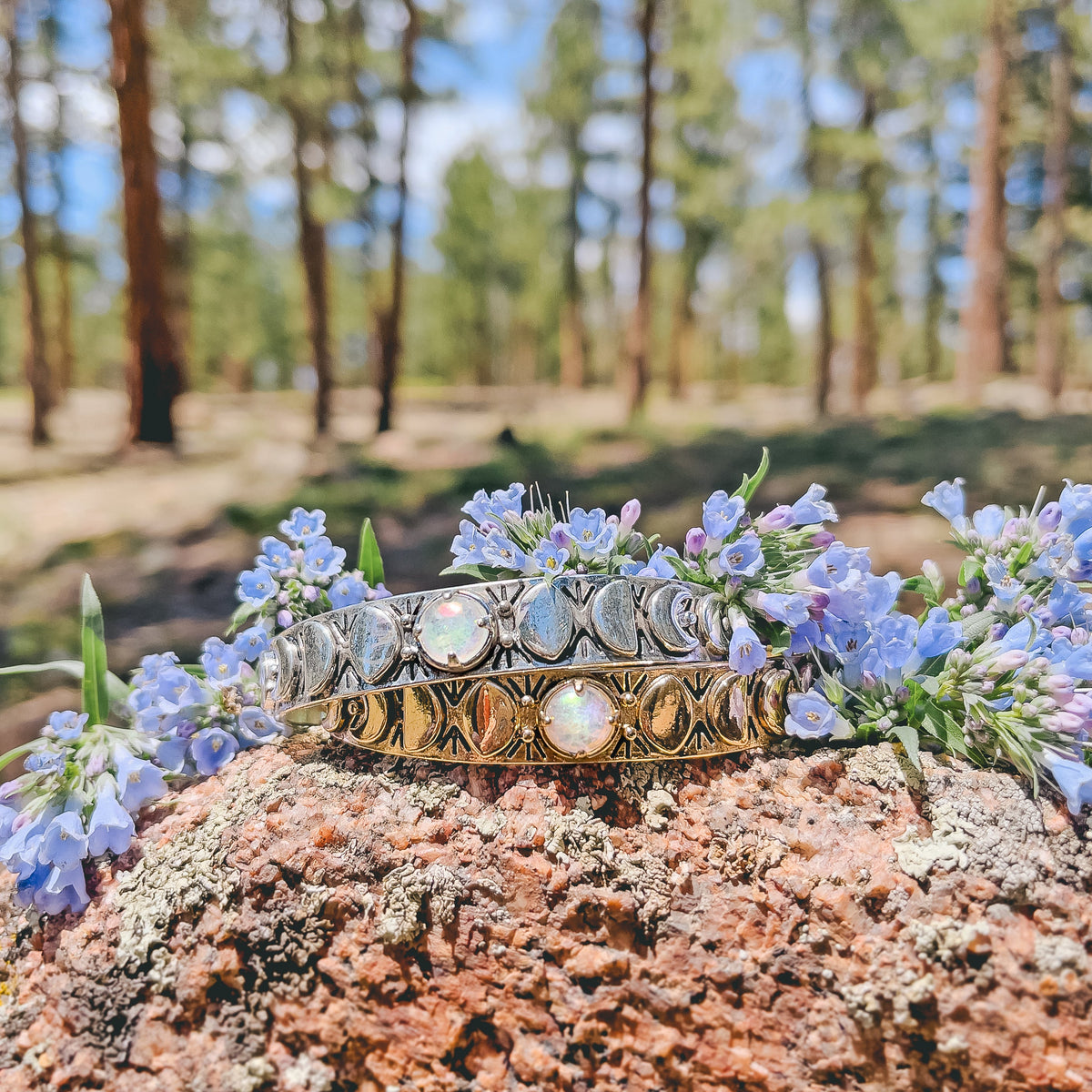 Moon Phases Cuff Bracelet | Rainbow Quartz