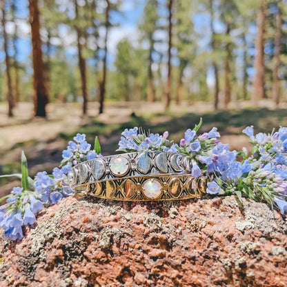 Moon Phases Cuff Bracelet | Rainbow Quartz