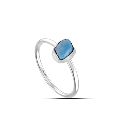 Natural Rough Larimar Ring - 925 Sterling Silver