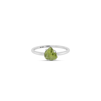Natural Rough Peridot Ring - 925 Sterling Silver