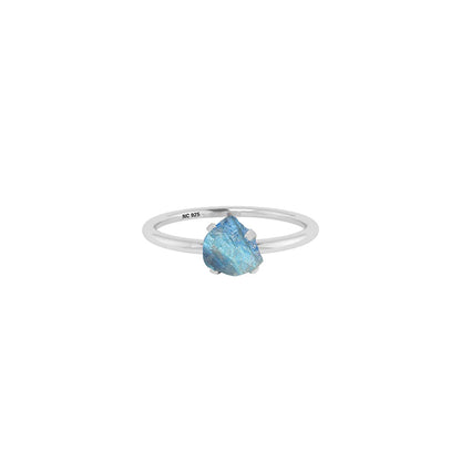 Natural Rough Rainbow Moonstone Ring - 925 Sterling Silver