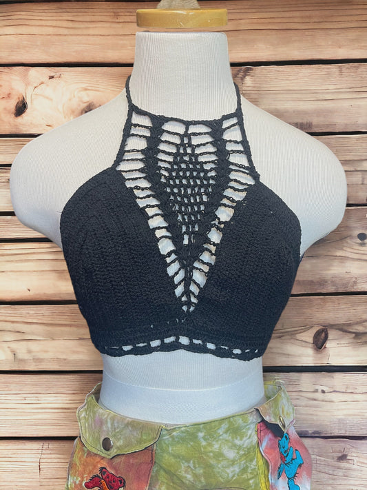 Peacock Cotton Lined Crochet in Black SALE