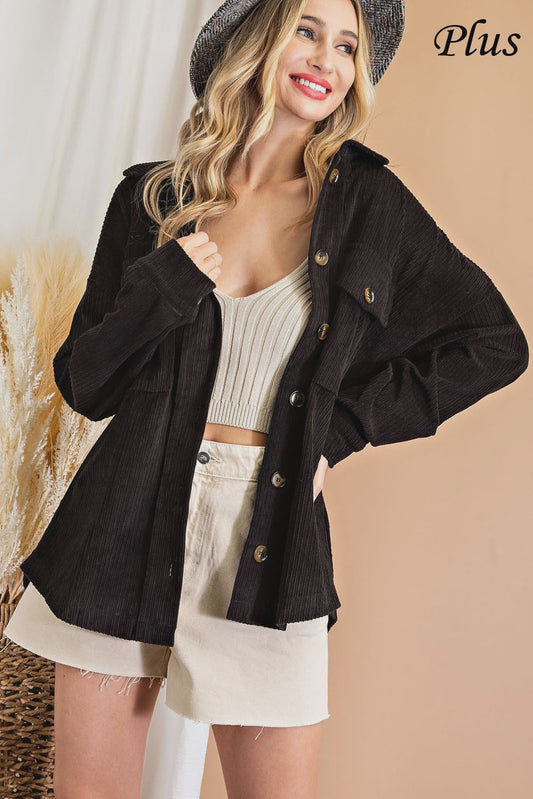 Corduroy Shirt Jacket in Black