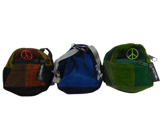 Patchwork Corduroy Micro Backpack with Peace Sign Embroidery