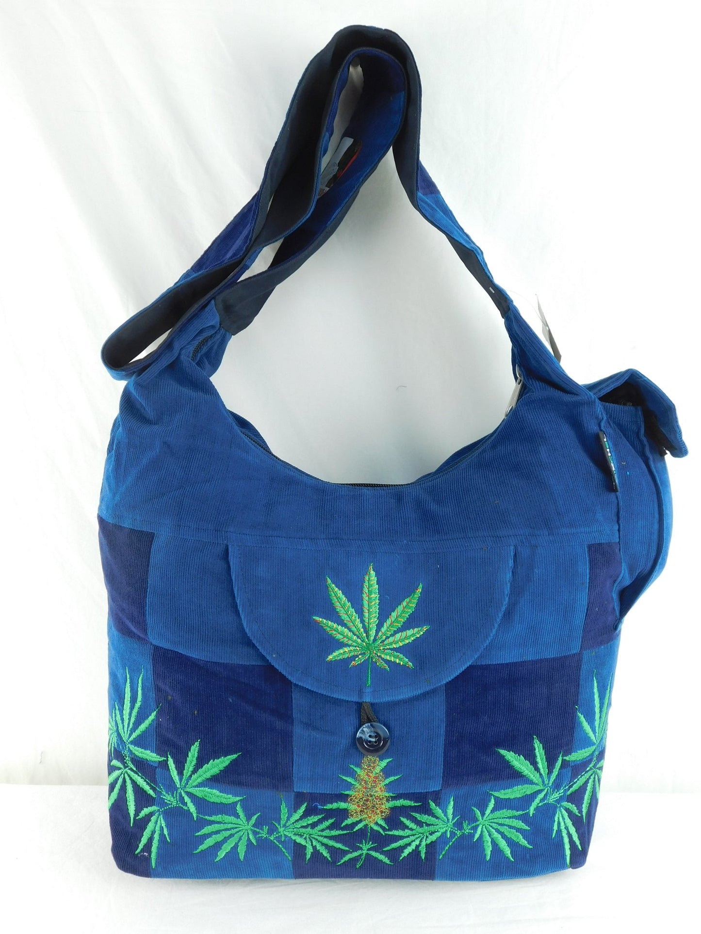 Patchwork Corduroy Saddle Bag with Ganja Leaf Embroidery