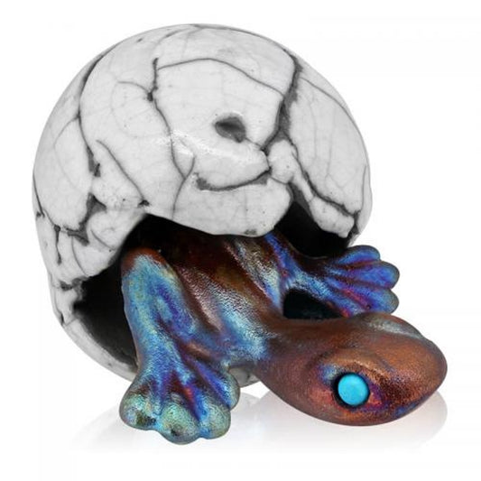 Raku Potteryworks Copper Gecko with Large Egg SALE