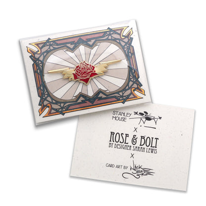 Rose/Bolt Wings Pin ~ Rosy Red