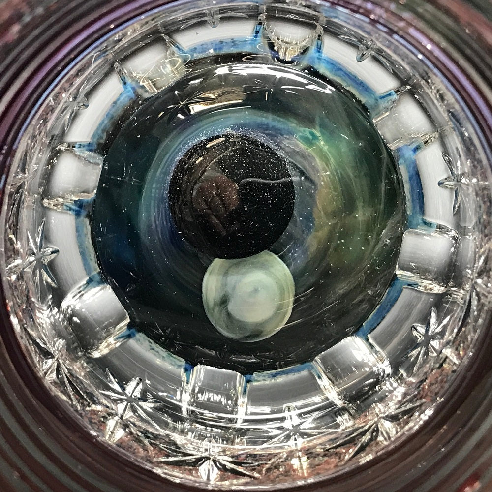 Rotational Science Color Wrapped Space Scene Base Hand Carved Drinking Glass / #10