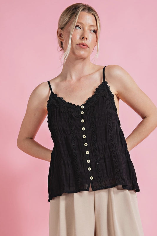 Sleeveless Lace Cami Top in Black