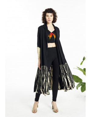 Half Tie Dyed and Black Long Cardigan with 3/4 Sleeves