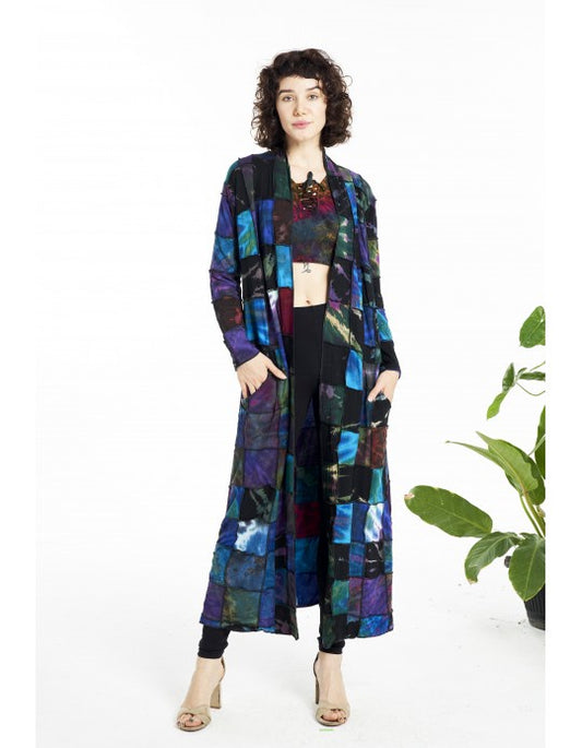 Tie Dyed Patchwork Long Cardigan