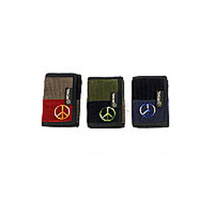 Three Fold Patchwork Corduroy Wallet with Peace Sign Embroidery