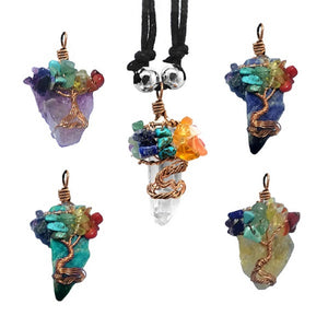 Tree of Life Wire Wrapped Raw Stone Necklace