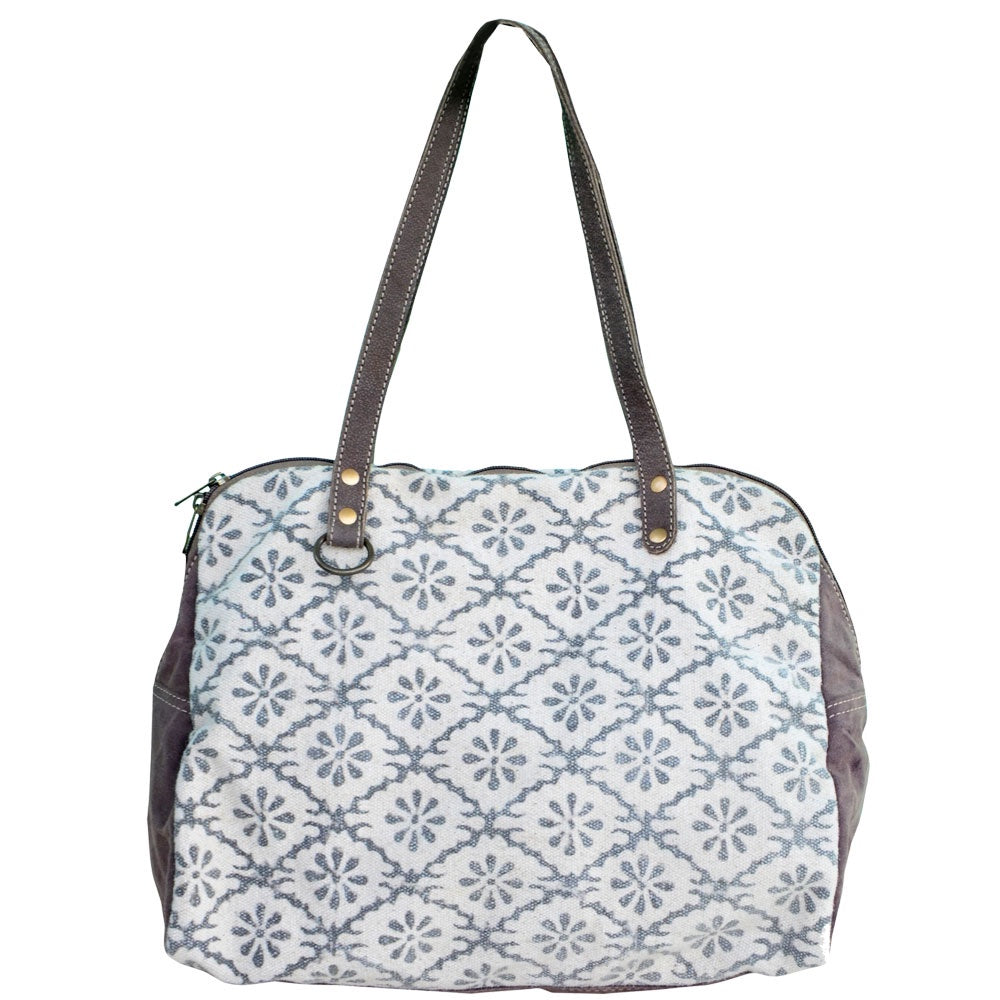 Clea Ray White Canvas Pattern Tote Bag