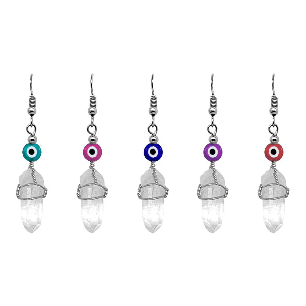 Wire Wrapped Quartz With Evil Eye