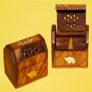 Wood Coffin Box Cone Incense Burner - Elephant 3"
