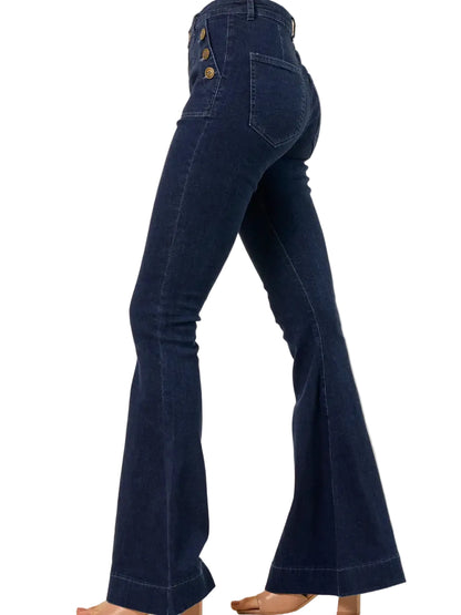 High Waisted Sailor Flare Jeans in Dark Wash