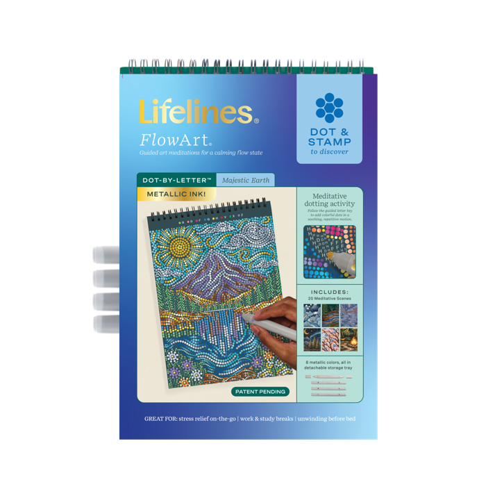 Lifelines™ FlowArt: Dot-By-Letter Majestic Earth (Metallic Ink) Coloring Pad