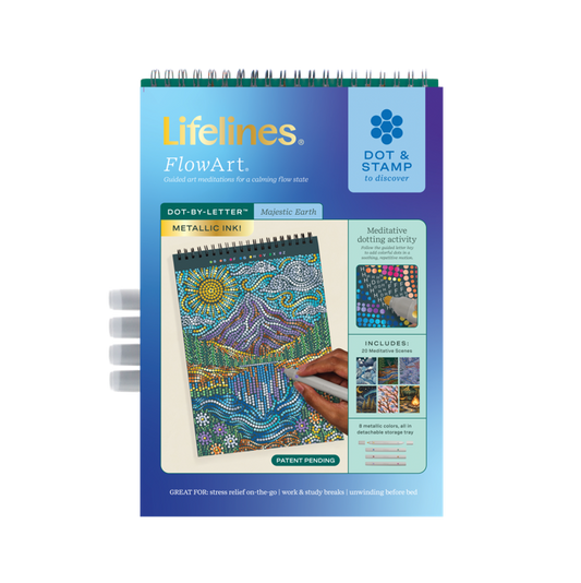 Lifelines™ FlowArt: Dot-By-Letter Majestic Earth (Metallic Ink) Coloring Pad