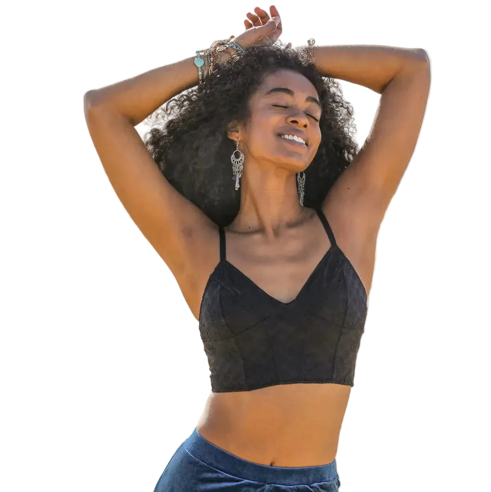 Black Floral Lace Corset Style Longline Bustier Bralette