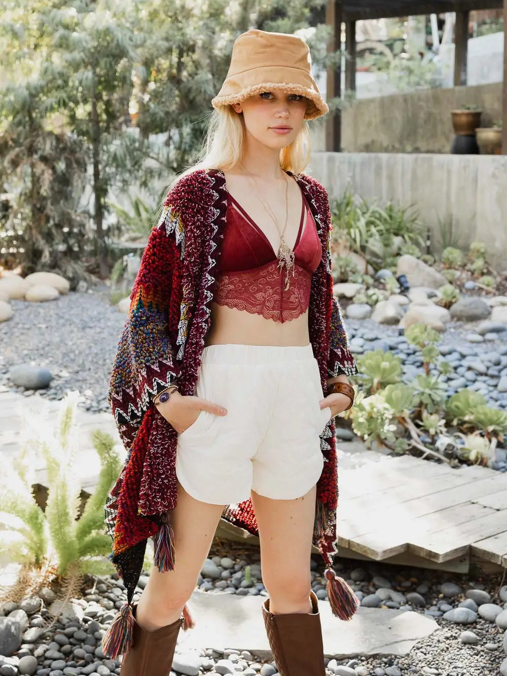 Chunky Knit Kimono Cardigan in Maroon