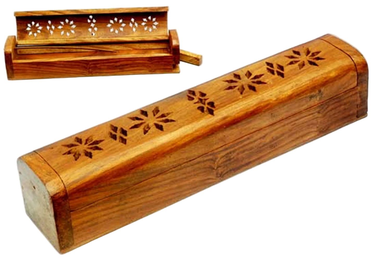 Wood Coffin Diamond Carved Incense Burner