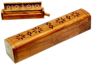 Wood Coffin Diamond Carved Incense Burner