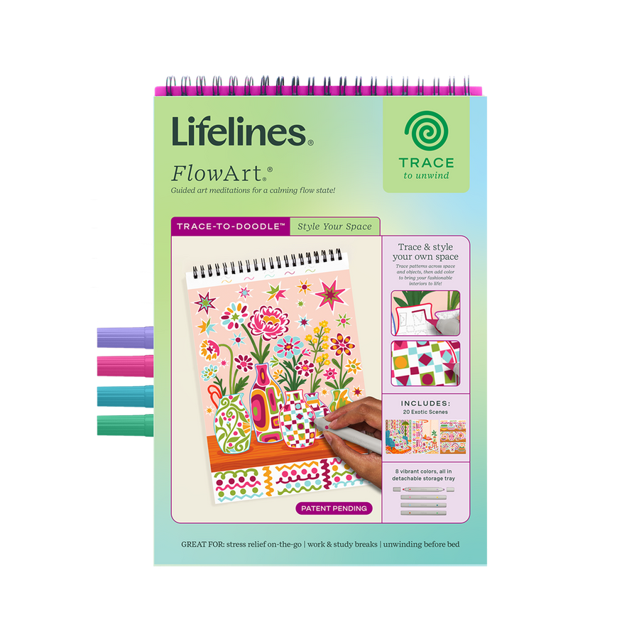 Lifelines™ FlowArt: Trace-To-Doodle Style Your Space Coloring Pad