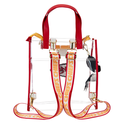 Loungefly NFL Kansas City Chiefs Clear Convertible Backpack & Tote Crossbody Stadium Bag