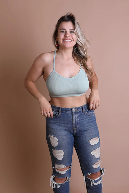 Curvy Tattoo Mesh Racerback Bralette in Sage