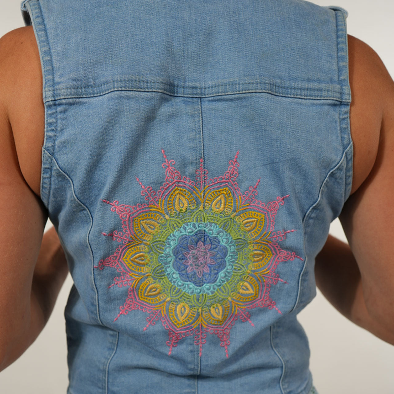 Rainbow Mandala Embroidered Denim Vest