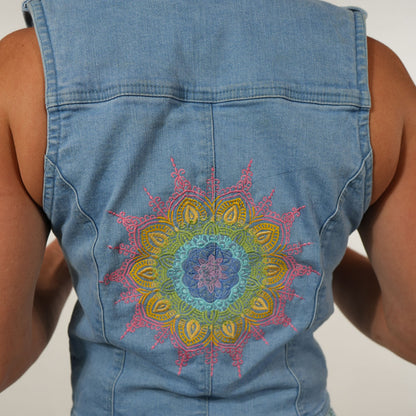 Rainbow Mandala Embroidered Denim Vest