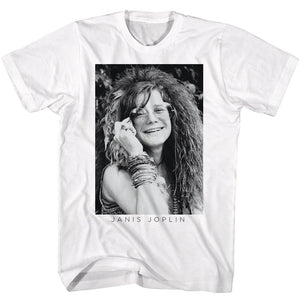 Janis Joplin Glasses in Black and White T-Shirt