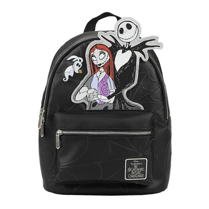 Nightmare Before Christmas Applique Character Art 12.5" Black Mini Backpack