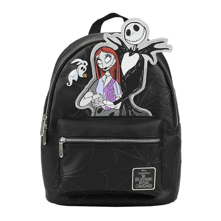 Nightmare Before Christmas Applique Character Art 12.5" Black Mini Backpack