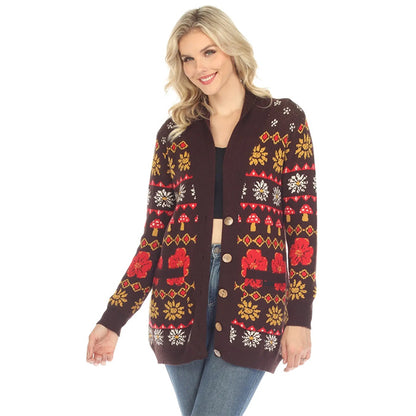 Fair Isle Mushroom Cardigan in Espresso