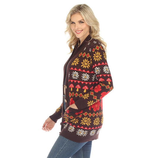 Fair Isle Mushroom Cardigan in Espresso