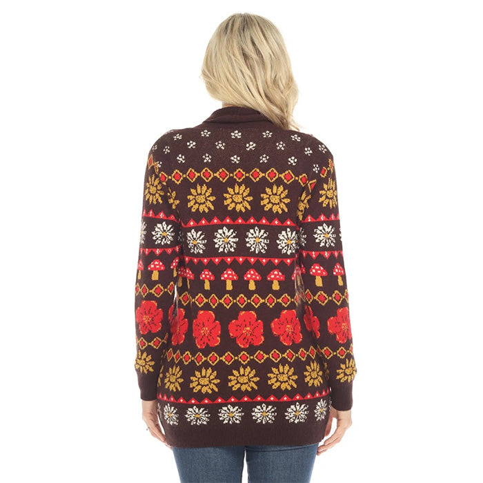 Fair Isle Mushroom Cardigan in Espresso