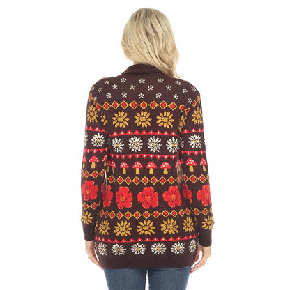 Fair Isle Mushroom Cardigan in Espresso