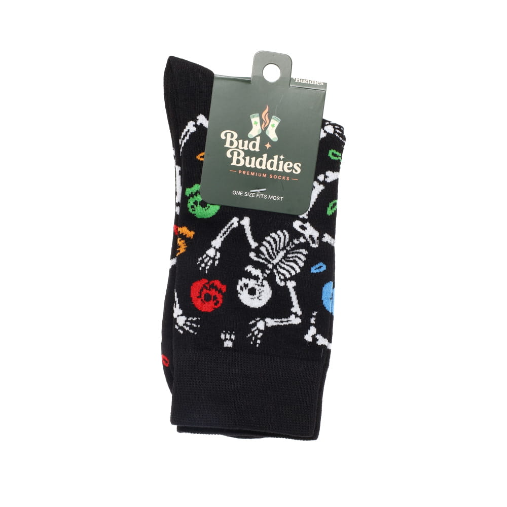 Bud Buddies Novelty Socks - Dancing Skeletons & Colorful Skulls